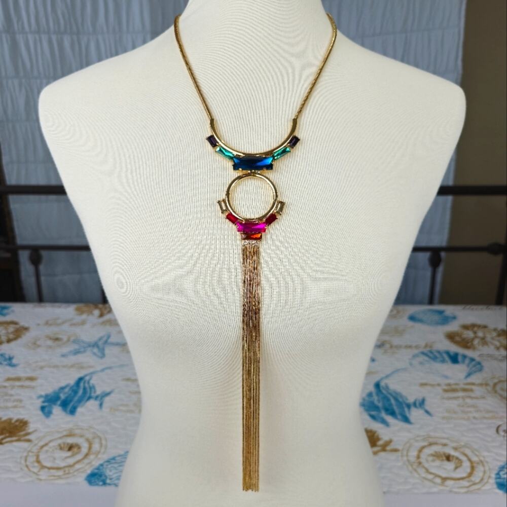 Rhinestone Tassel Gold Tone Choker Necklace